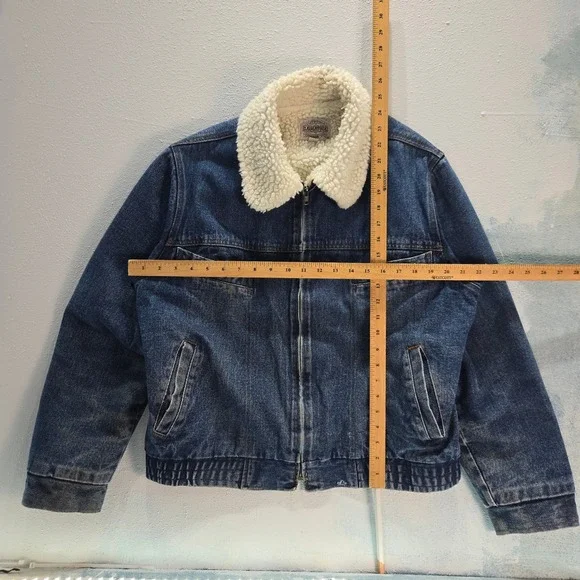 VTG Saugatuck Men XL Sherpa Jacket Dry Goods Denim Trucker 42 Zip Up Bomber Coat